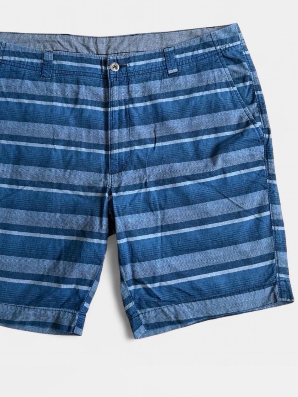 Roundtree & Yorke Men’s Chino Shorts, Size 40 Blue Striped Preppy Cotton Casual